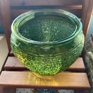 National Pottery Avocado Green Tree Bark Glass Humidor Base/flower pot vintage